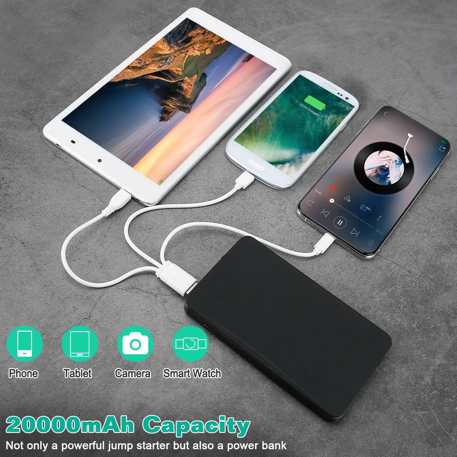 Power Up Your Journey: 12V Car Jumper Starter with 400A Peak and 20000mAh Battery - Portable Power Bank & Emergency LED Flashlight