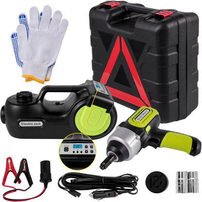 Power Up Your Roadside Repairs with the Succebuy 5T 12V Electric Car Jack Kit: Impact Wrench, LED Light & Portable Hydraulic Solution for Quick Tire Lifting