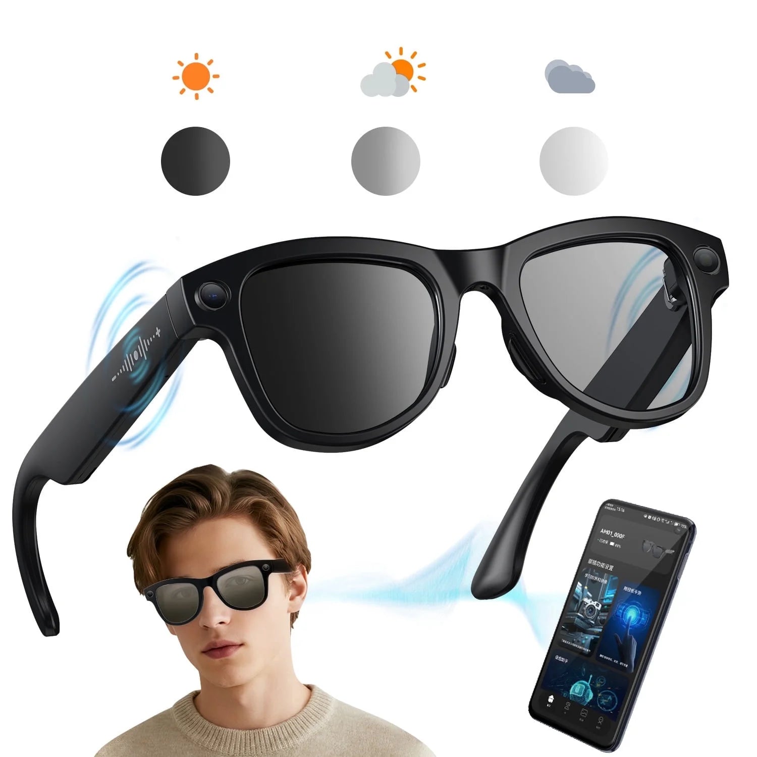 Darkview™  AI Smart Glasses 8MP HD Camera Lenses 8-Hour Battery Life Built-In Voice Assistant Supports Noise-Canceling Calls & Music Playback Dual Microphone Noise Reduction AI Smart Translation Sunglasses