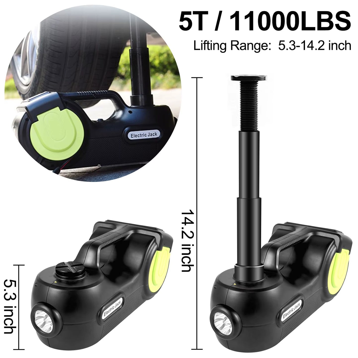 Power Up Your Roadside Repairs with the Succebuy 5T 12V Electric Car Jack Kit: Impact Wrench, LED Light & Portable Hydraulic Solution for Quick Tire Lifting