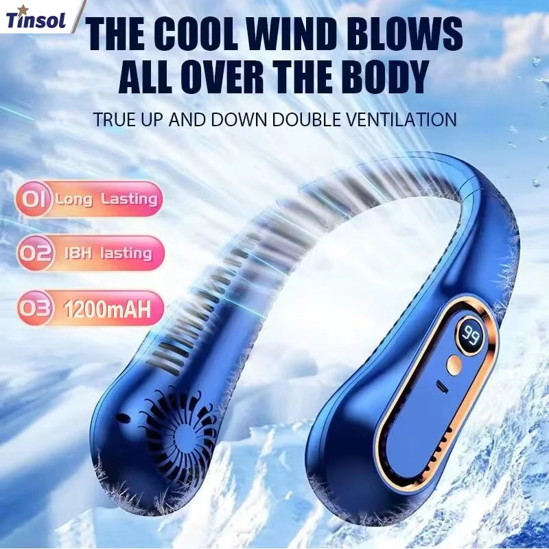 TINSOL New Ceiling Fan USB Rechargeable Portable Small Fan Students Office Sports Digital Display Ceiling Fan Hanging Neck Fan