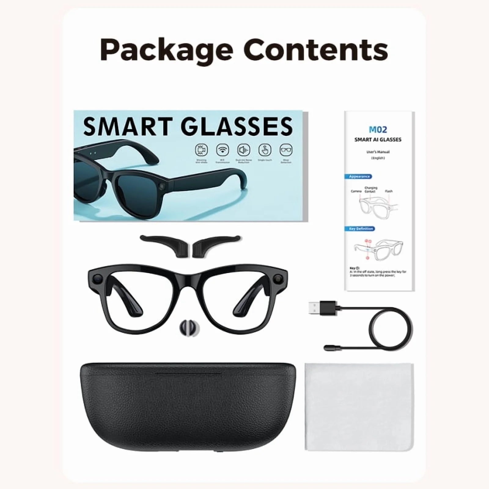  Darkview™  AI Smart Glasses 8MP HD Camera Lenses 8-Hour Battery Life Built-In Voice Assistant Supports Noise-Canceling Calls & Music Playback Dual Microphone Noise Reduction AI Smart Translation Sunglasses